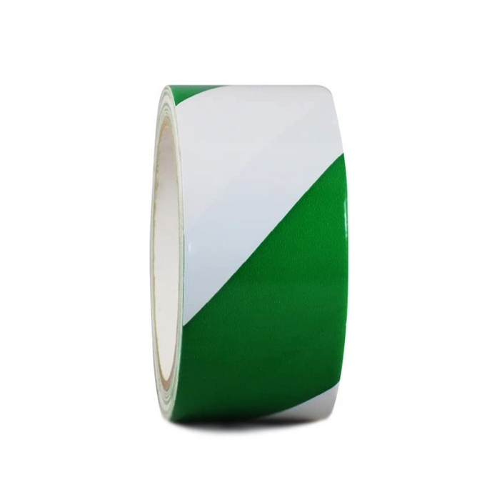 Hazard-Striped Vinyl Floor Tape - Green & White - 2" x 36-yd