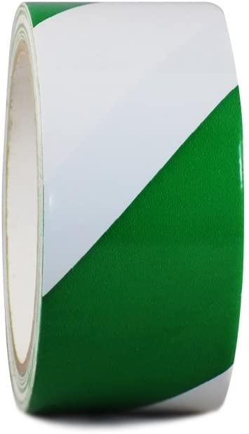 Hazard-Striped Vinyl Floor Tape - Green & White - 2" x 36-yd